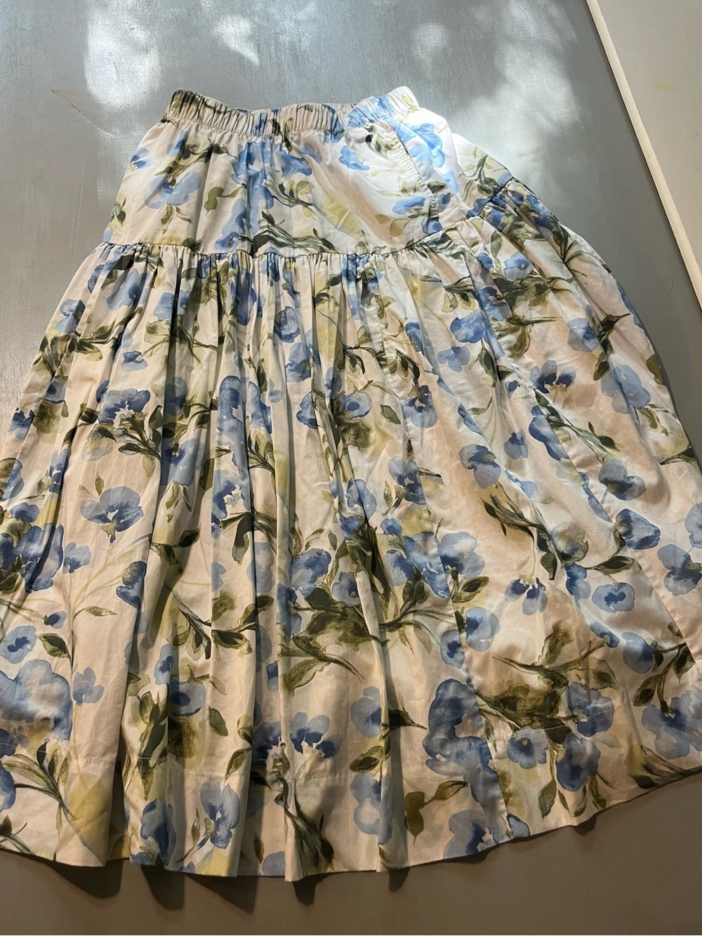 Abercrombie & Fitch Blue Watercolor Floral Tiered Midi Maxi Skirt Size Small